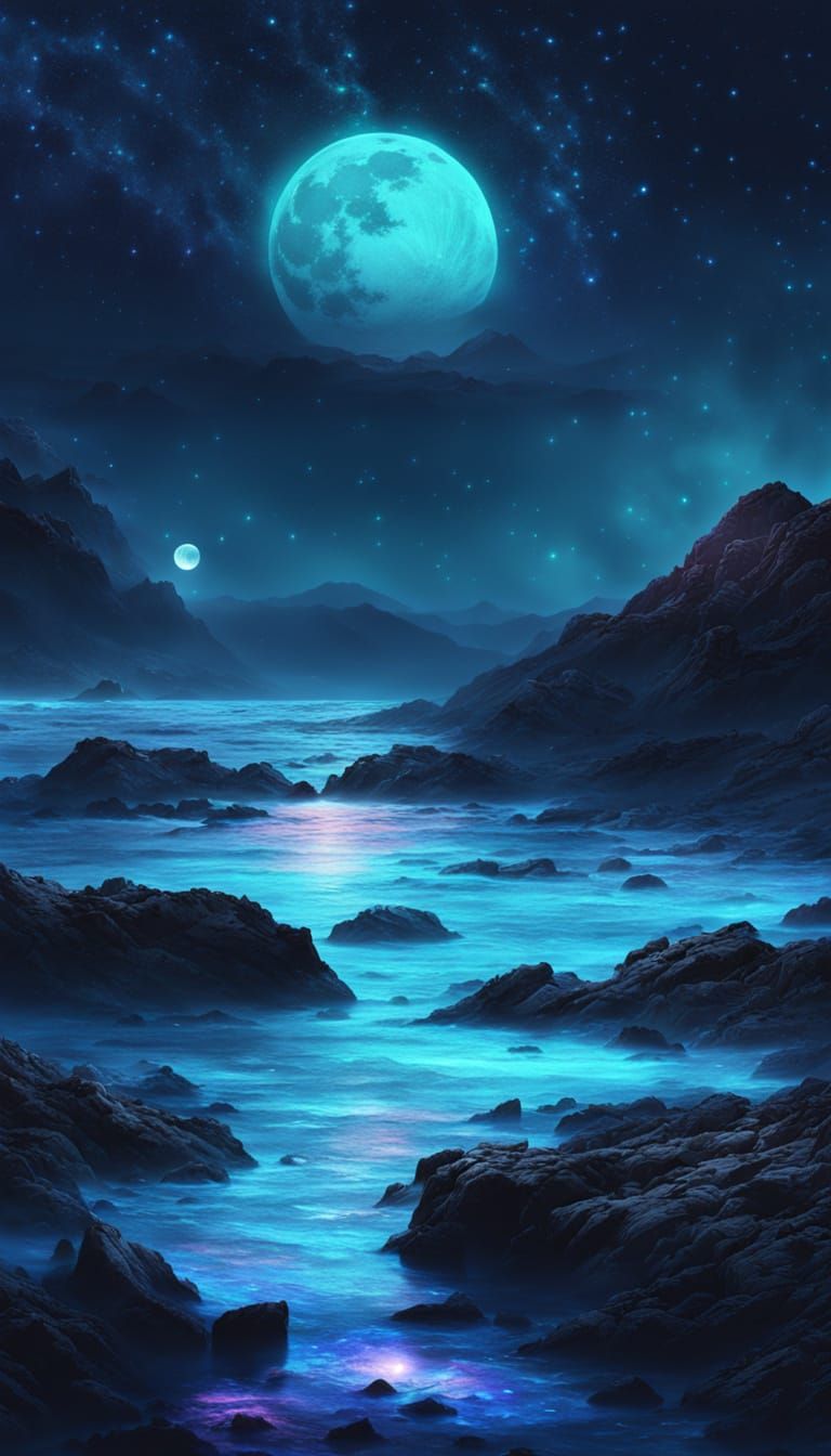 Lunar Ocean Nightscape (Carienscreations's 🔠 🔠 🔠 ❓❓❓ 🔠 �...