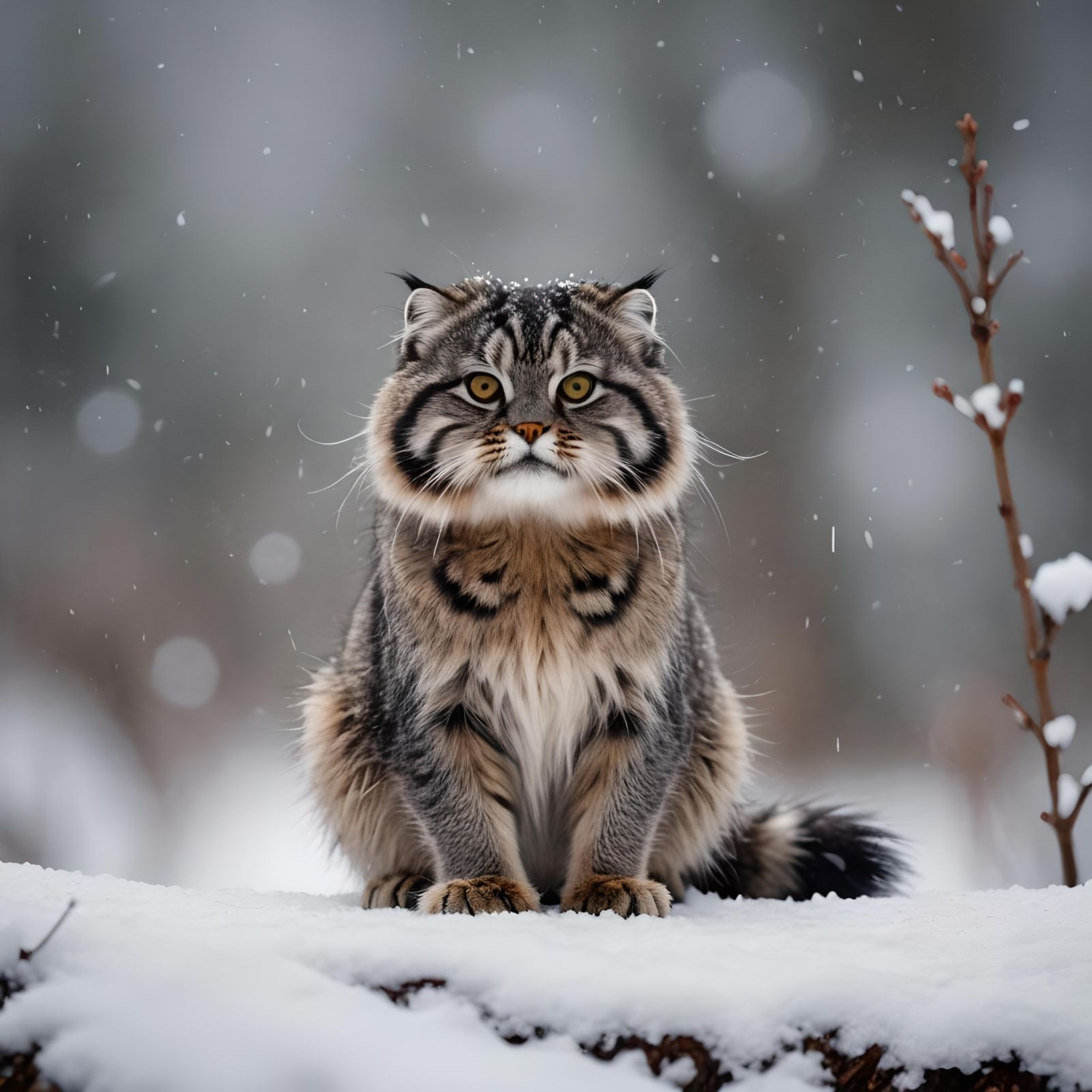 Pallas's Cat Sitting in Snow: Professional Photography