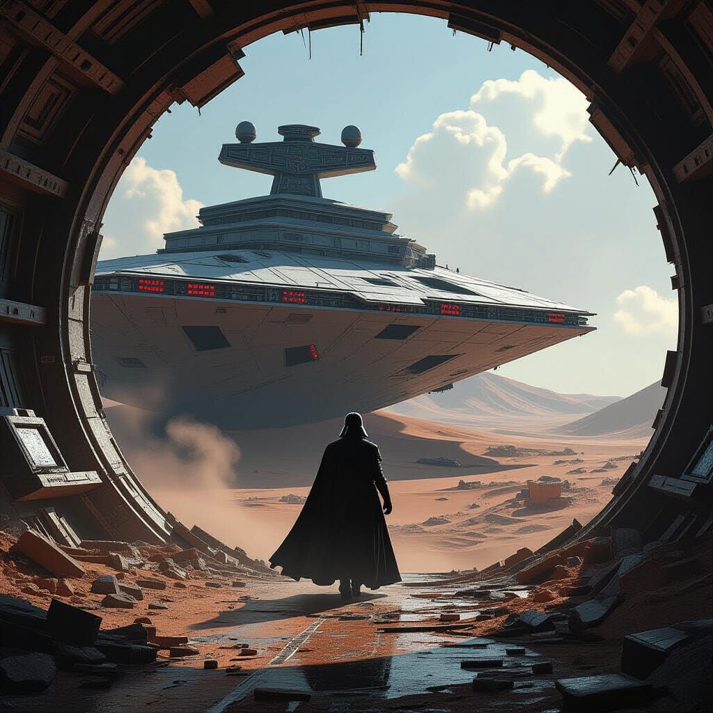 Darth Vader on Crashed Star Destroyer on Jakku