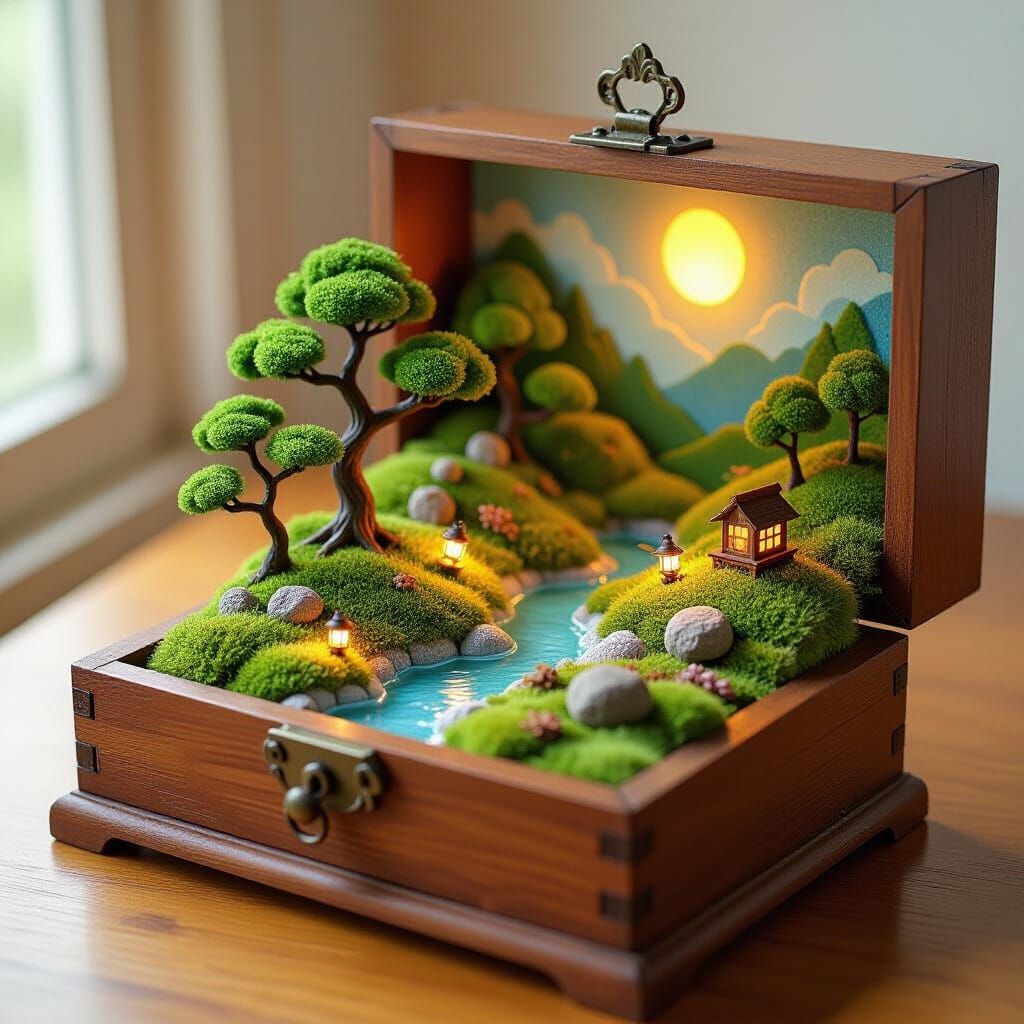 Vibrant Ecosystem Thriving Inside Antique Drawer, Ghibli Sty...