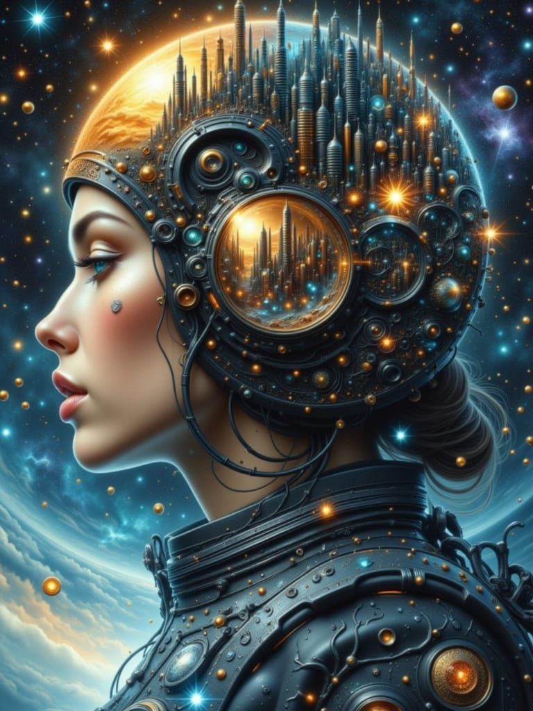 Space Woman with City Helmet, Photorealism