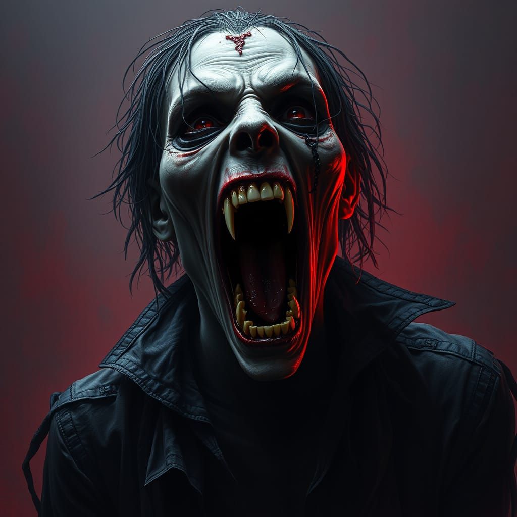 Dark Surrealism: Vampire with Bloody Fangs