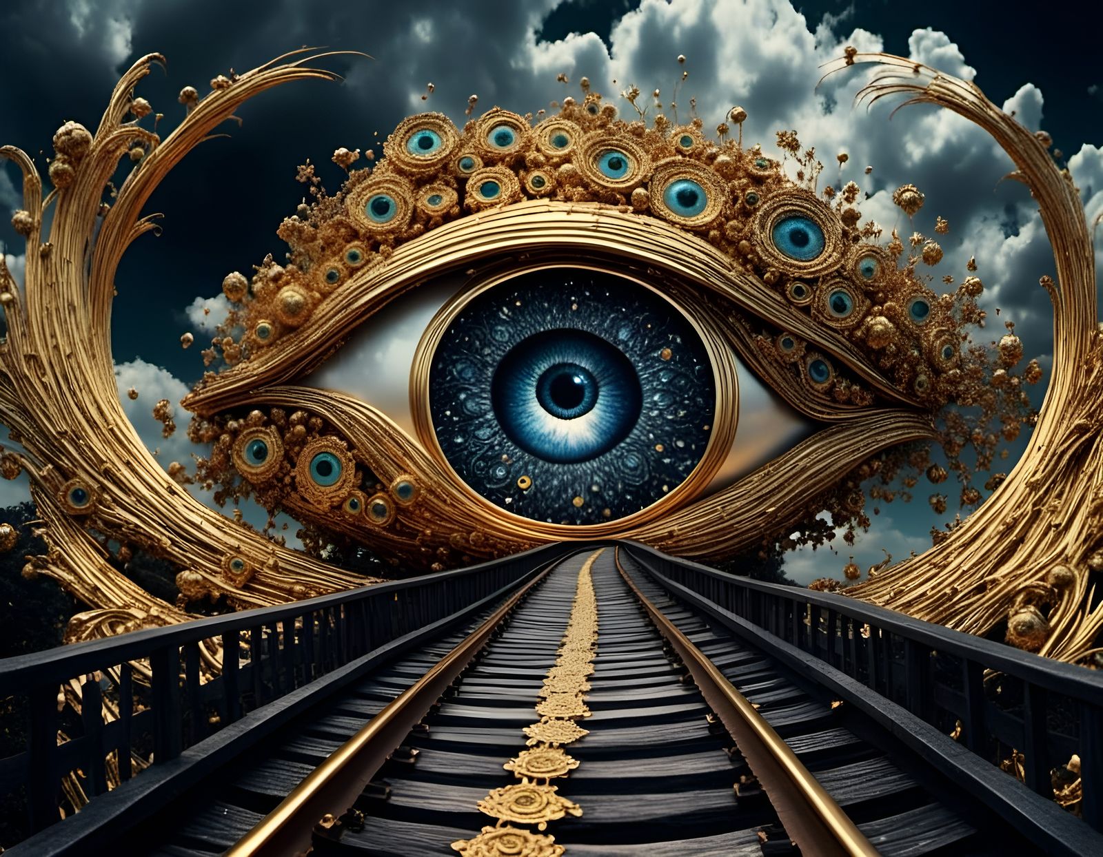 Surreal Golden Rail Enters Enormous Iris Eye