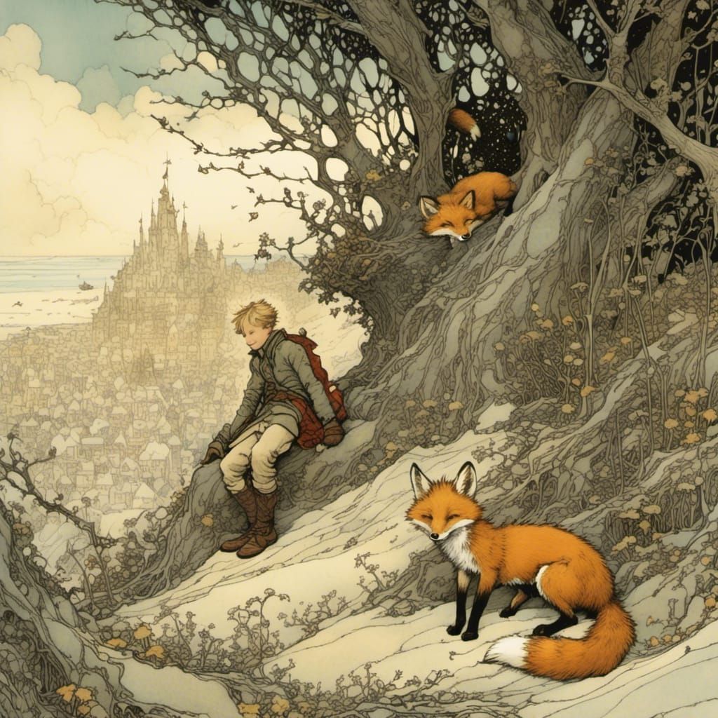 Little Prince and Fox Illustration in Storybook Style