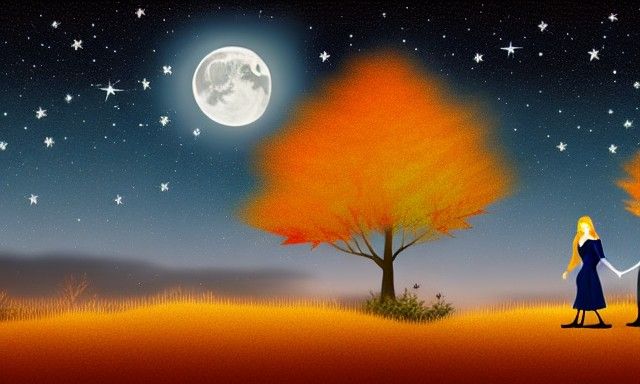 Fantasy Autumn Night Walk Under the Stars