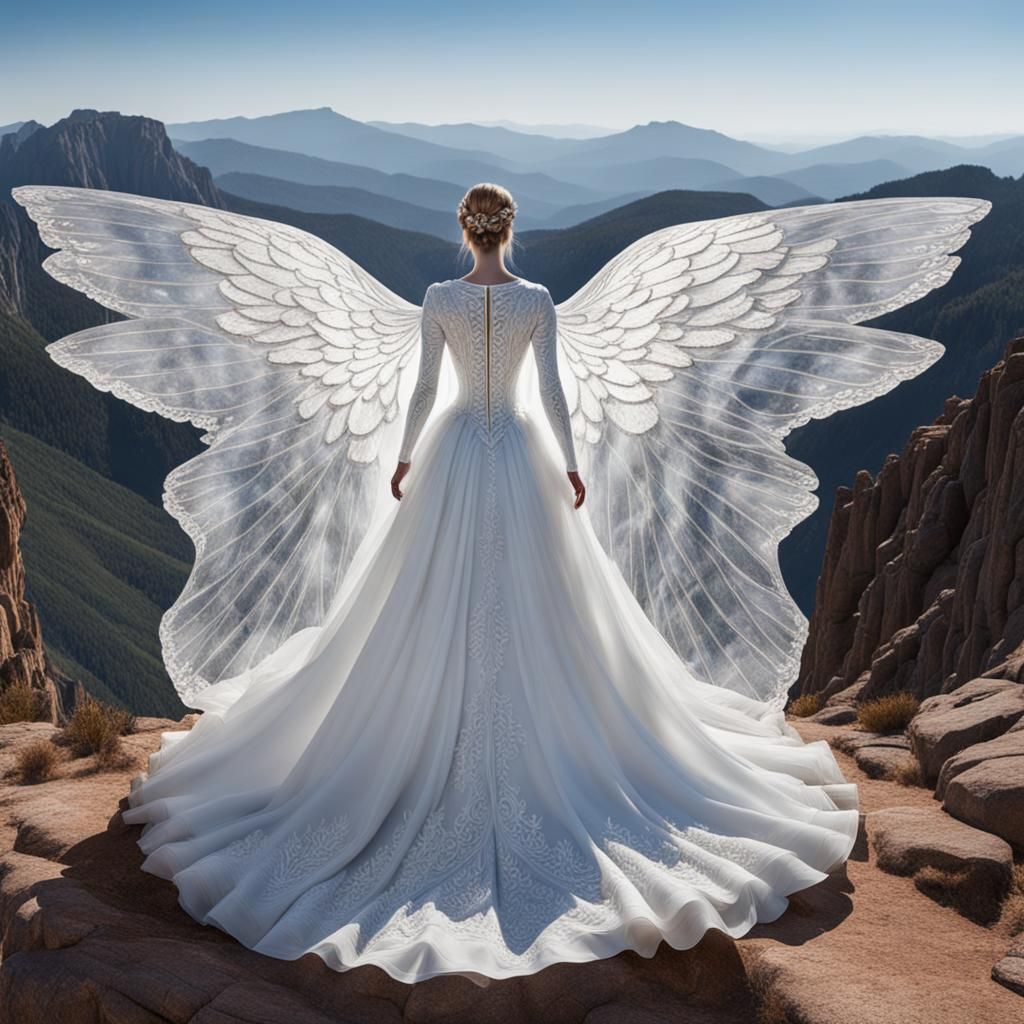 Hyperrealistic Fantasy Maiden Surrounded by Angels
