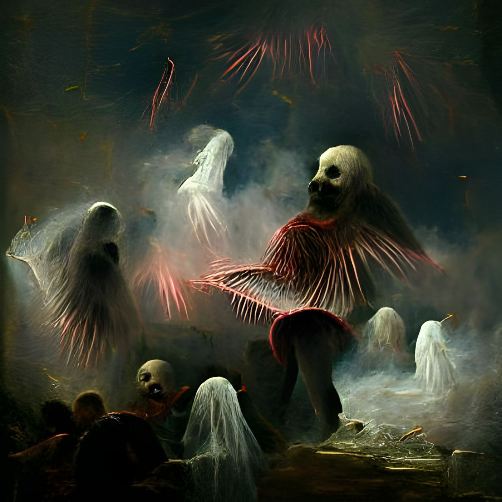 Unreal Fireworks Dancing in Devil Mouth: Horror Art