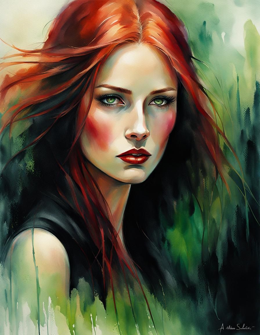 Desperate Woman Talking to Sinister Man: Watercolor Art