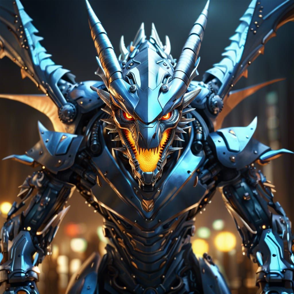 Epic Robot Dragon Battle in Hyperrealistic CGI Style