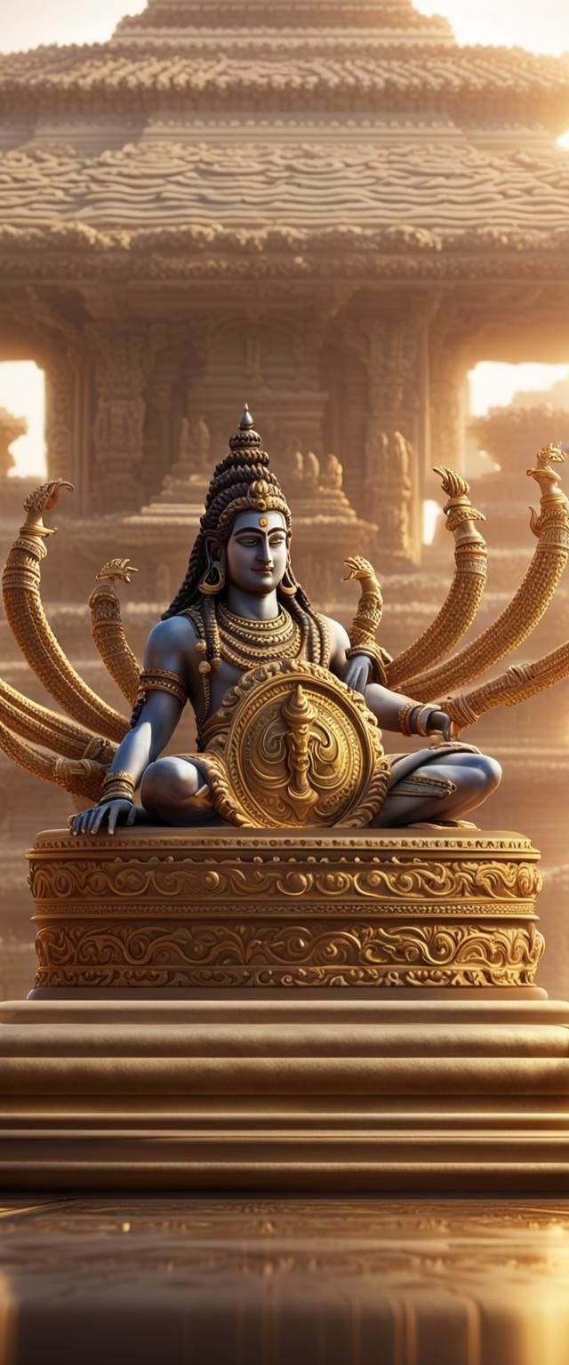 Lord Shiva Statue in Serene Temple Setting
