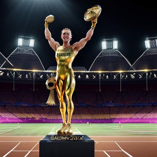 Athlete's Joyful Victory: Gold Medal in Stadium