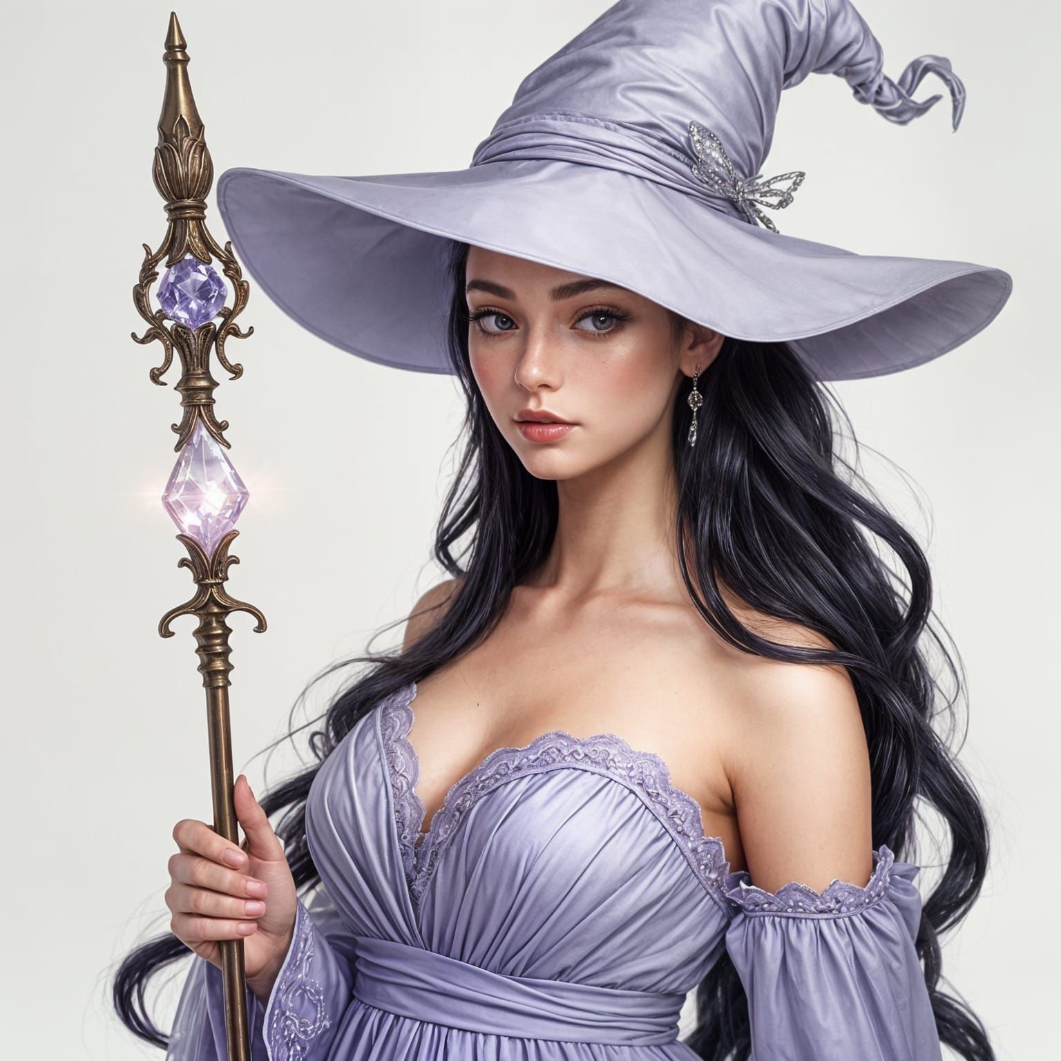 Ethereal Sorceress in Lilac Attire