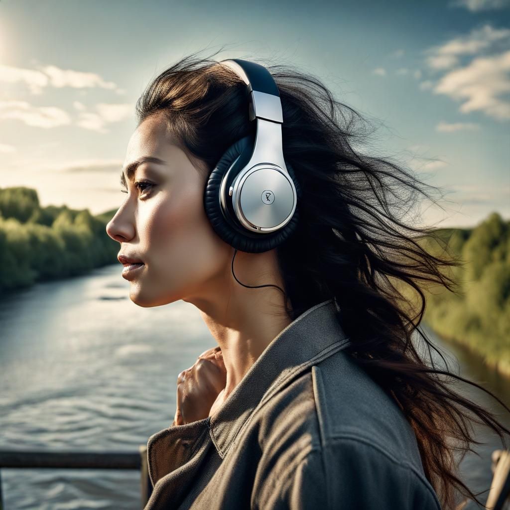 Hyperrealistic Woman with Headphones by River