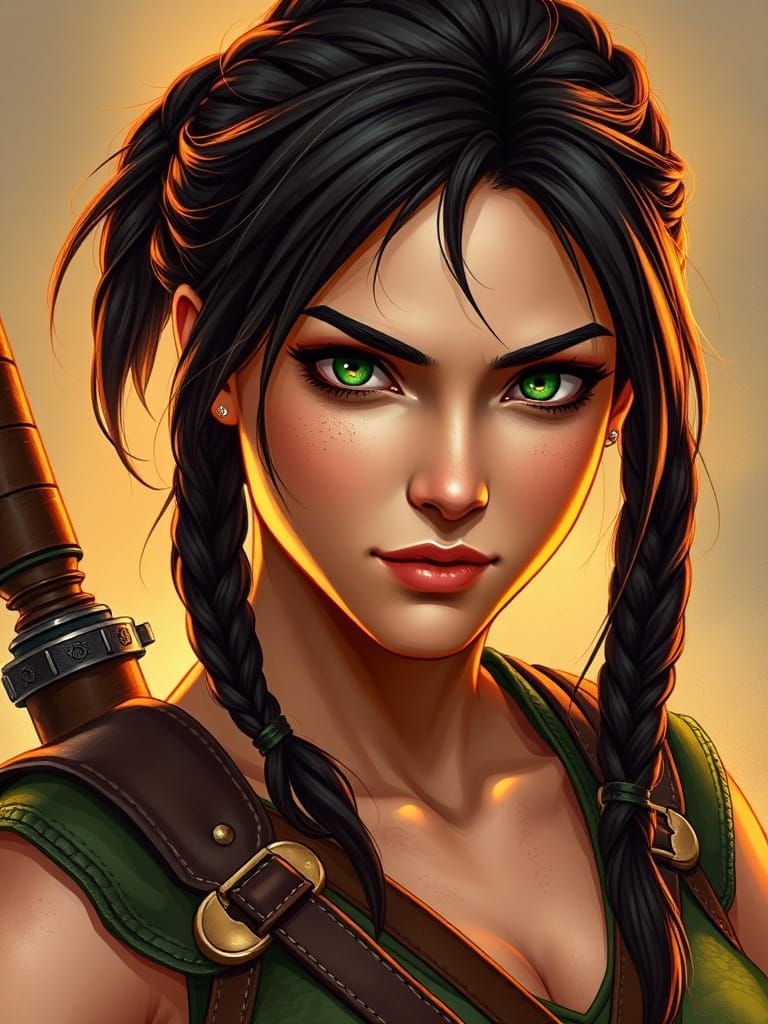 Lara Croft as Fantasy Ranger in Larry Elmore Style