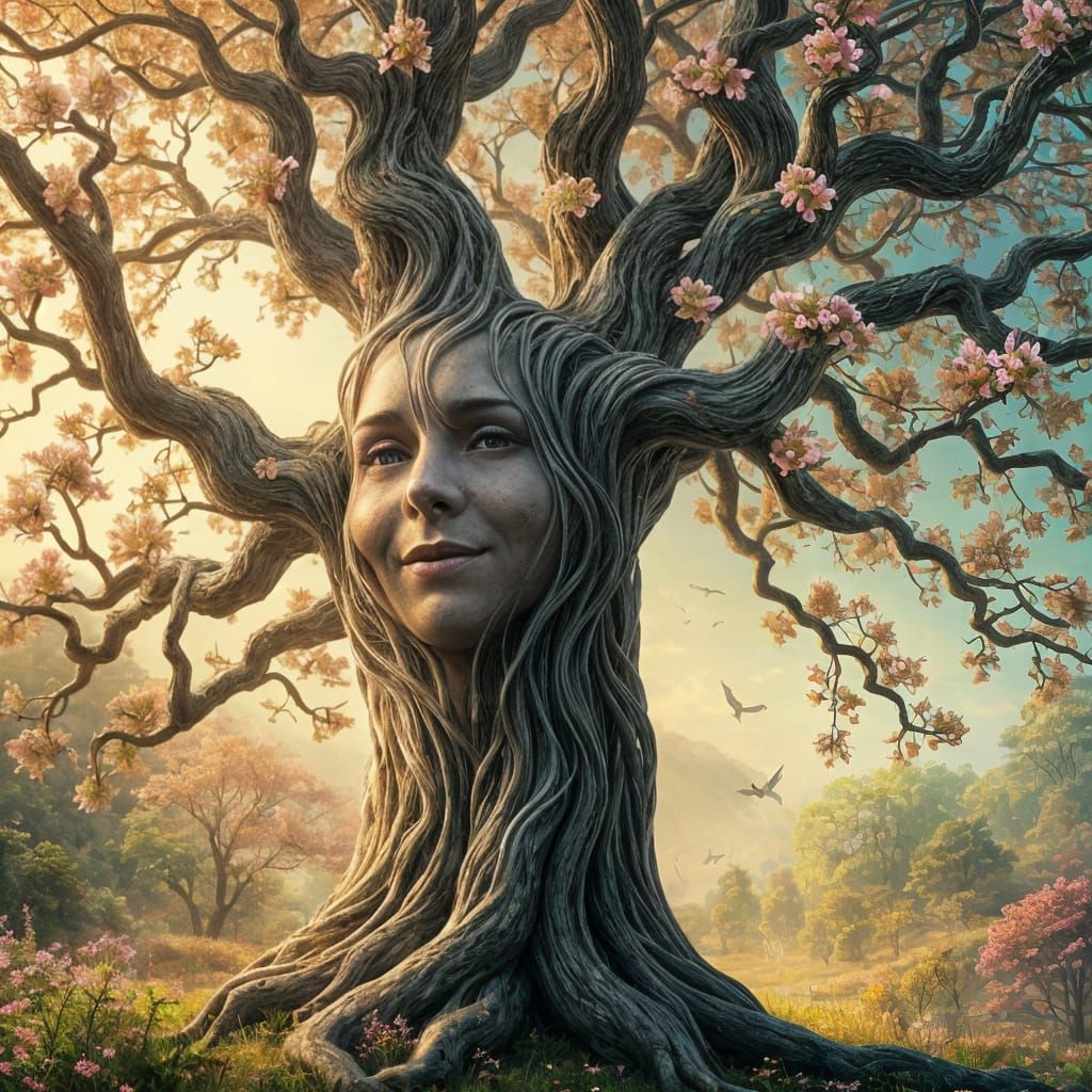 Whimsical Tree Goddess in Full Bloom