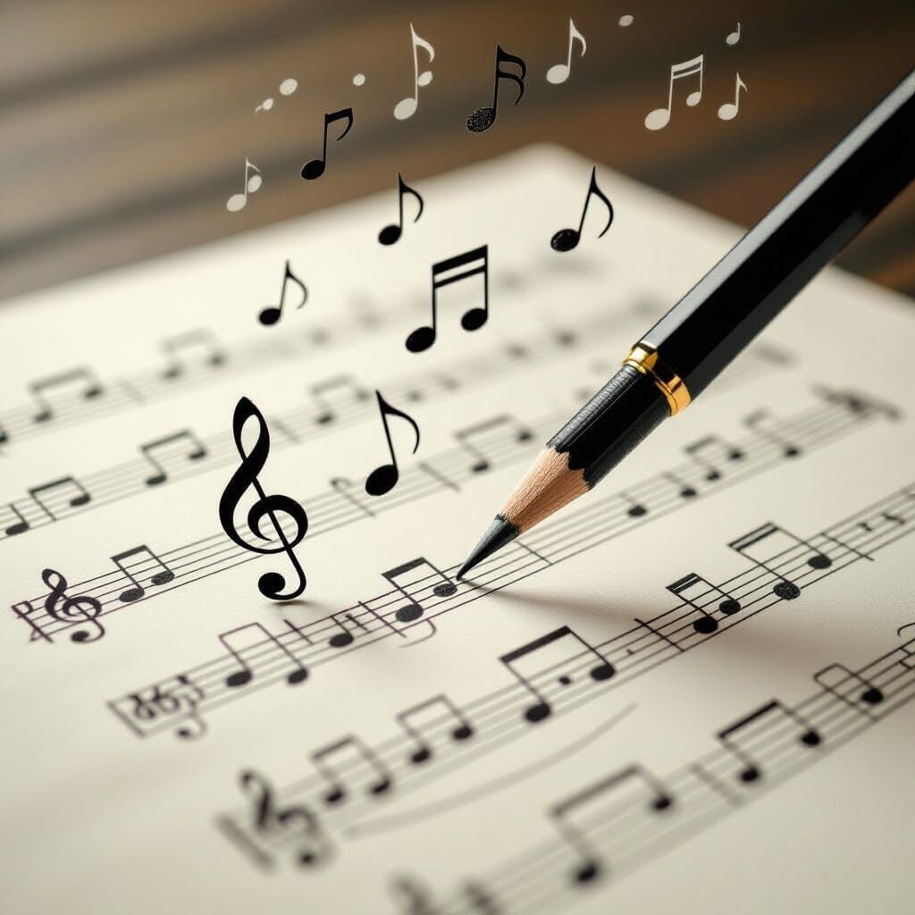 Musical Notes Ascending From Paper Pencil Sketch