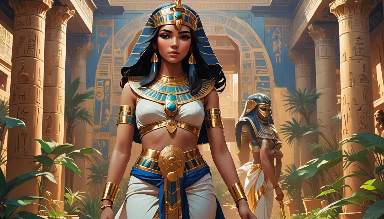 Egyptian Goddess in Heavenly Garden, Digital Art