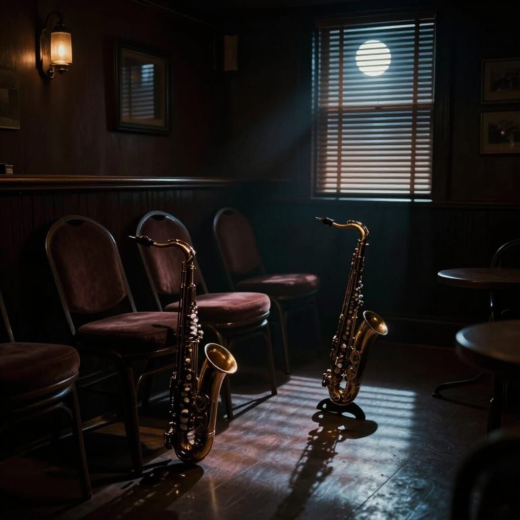 Dimly Lit Jazz Club After Hours in Noir Style