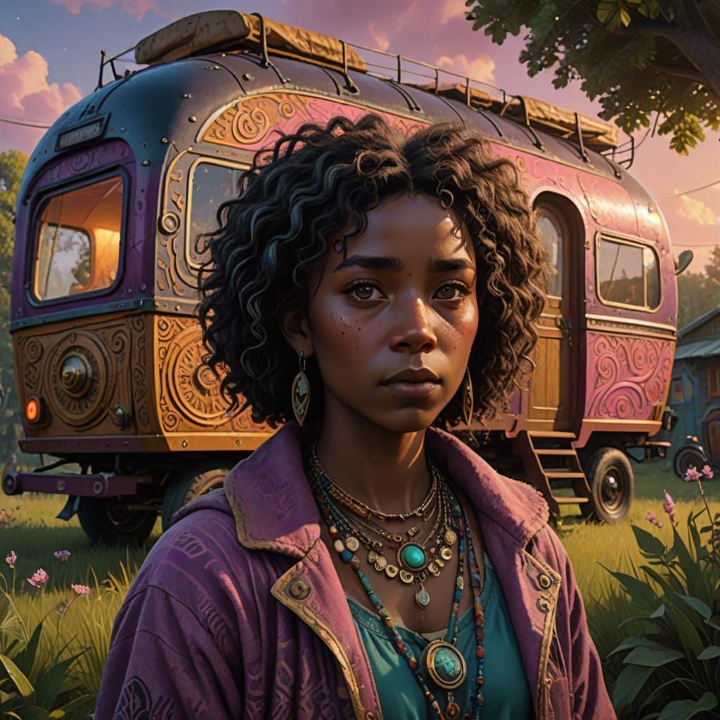 Surreal Gypsy Goddess Surrounded by Mystical Woodland