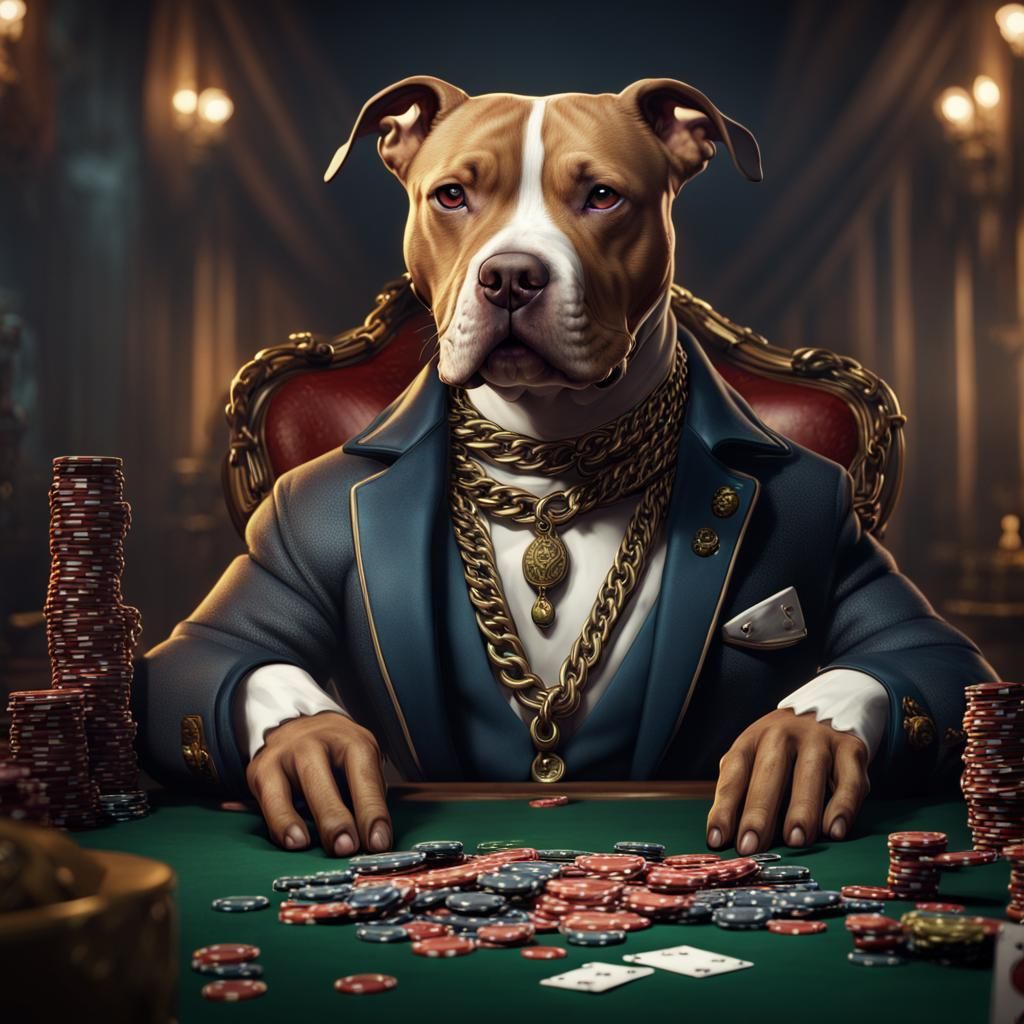 Pitbull Playing Poker: Detailed Fantasy Concept Art