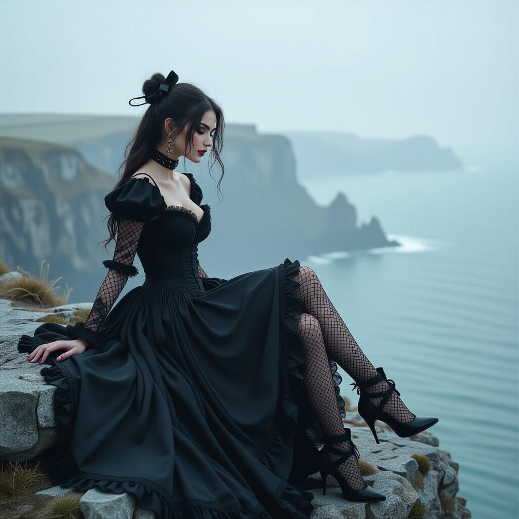 Gothic Girl Sunbathing in a Dark Burton-esque Style