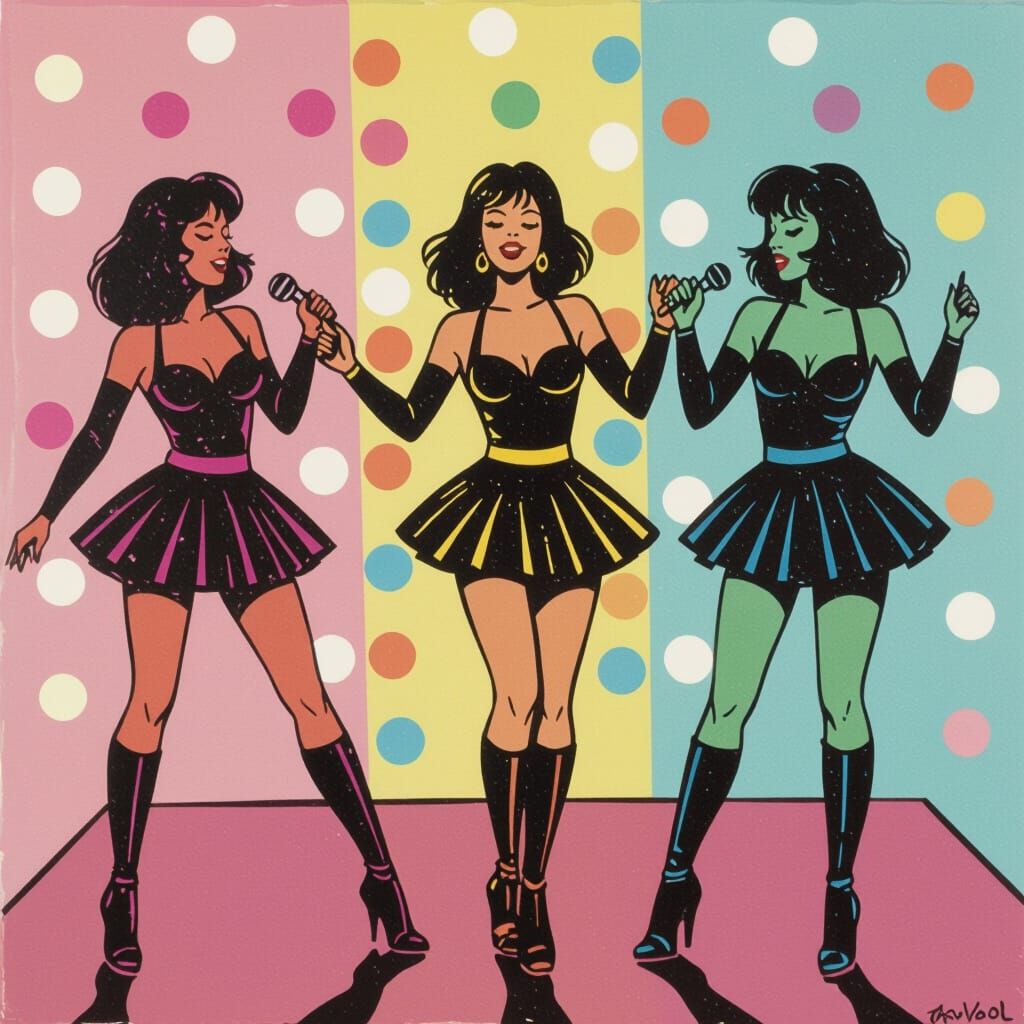 Three Gogo Dancers in Warhol Pop Art Style