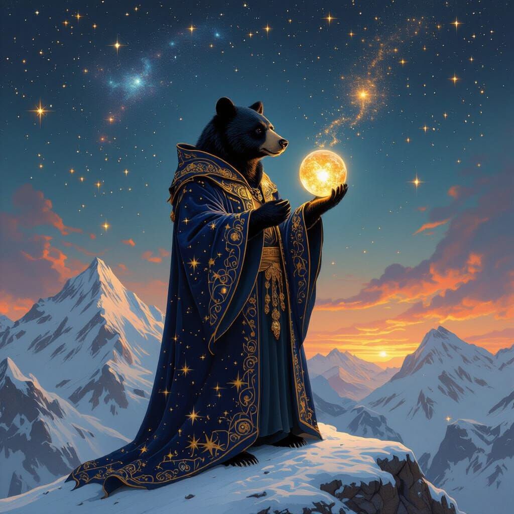 Cosmic Contemplation: Bear in Velvet Robes