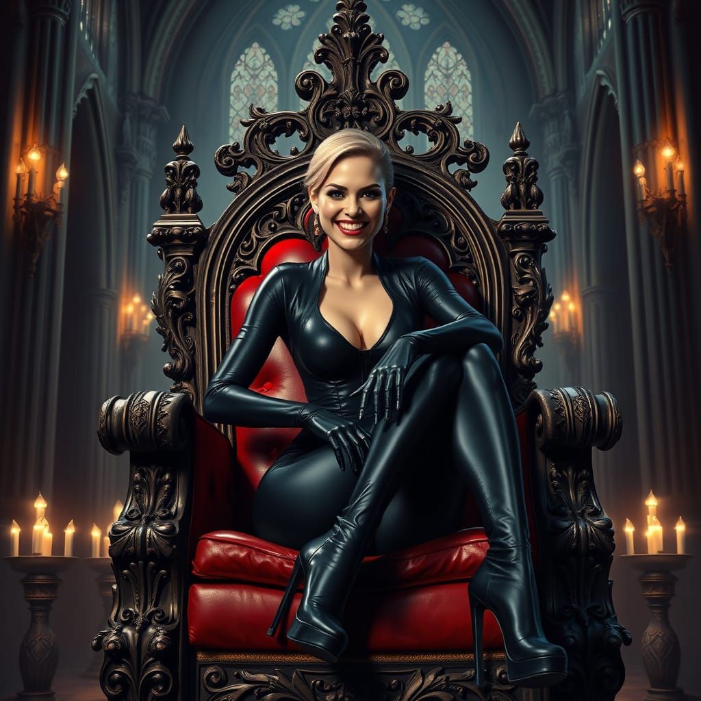Woman on Gothic Throne in Cathedral, Digital Painting