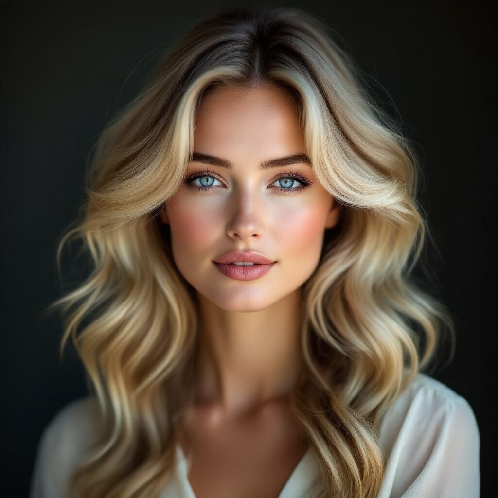 Vintage Portrait of Woman with Flowing Blonde Hair