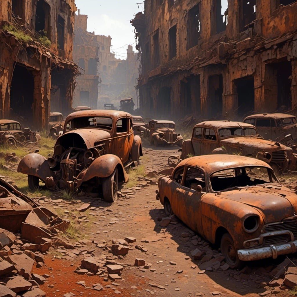 <lora:Rusty:1.0> city in ruins