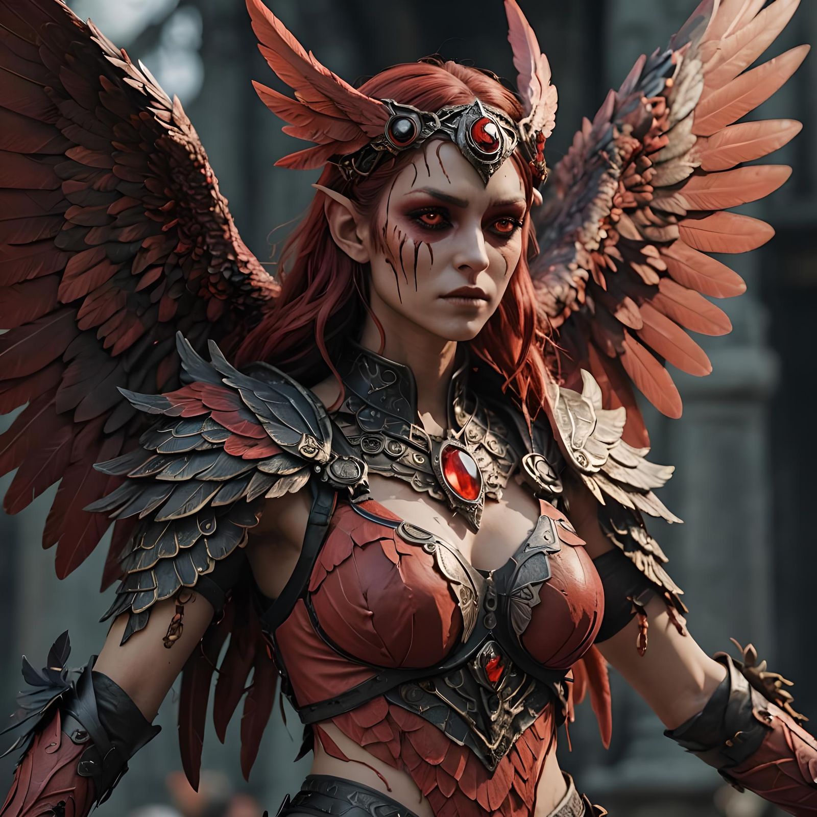 Detailed Harpy Costume Close-Up, Fantasy Art