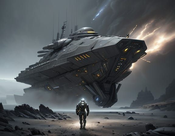 Heroic Space Explorer in Desolate Landscape, Inspired by Sci...