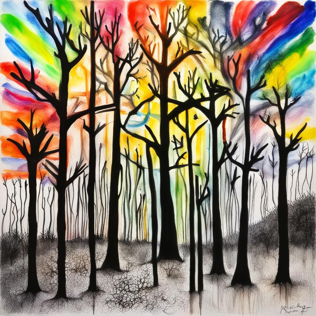 Surreal Crayon Drawing with Rayograph and Rainbow Fairy