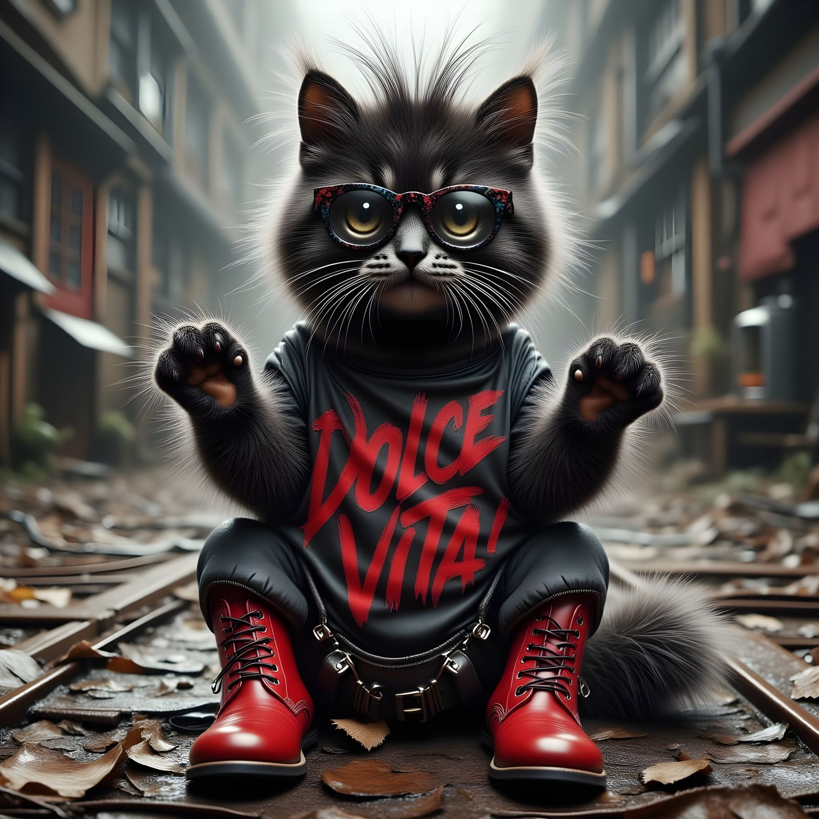 Punk Cat in Leather with Spiked Fur