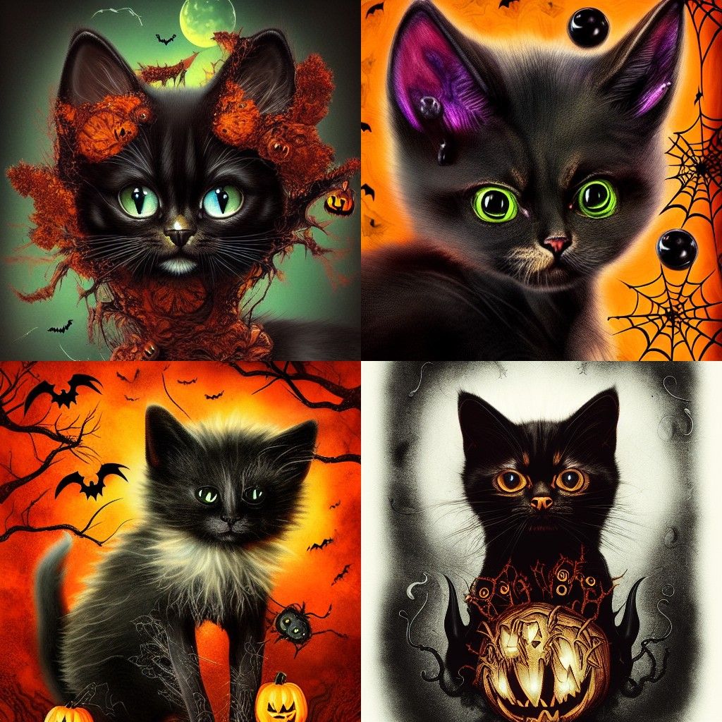 Eldritch Halloween Kitten in Vivid Mixed Media