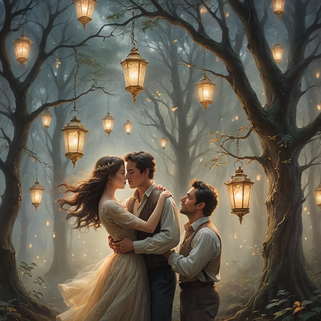 Soulmates Reunion in Misty Forest with Lanterns