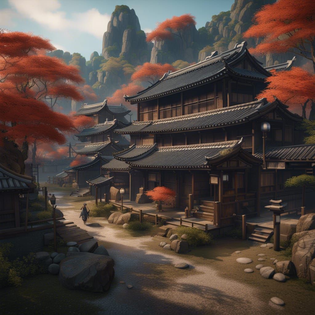 Ancient Japanese Village Matte Painting in Unreal Engine