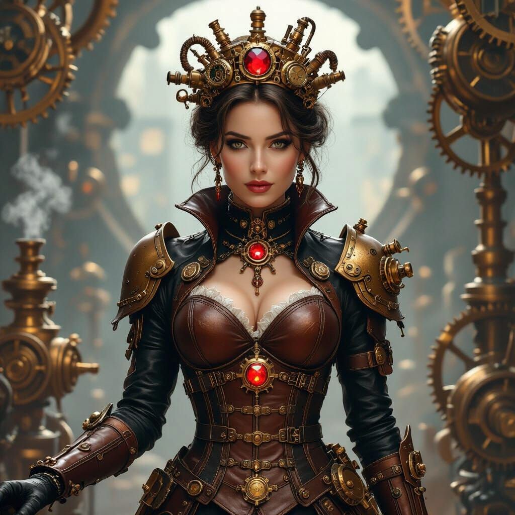 Steampunk Queen with Ruby Gem in Cinematic Fantasy Art