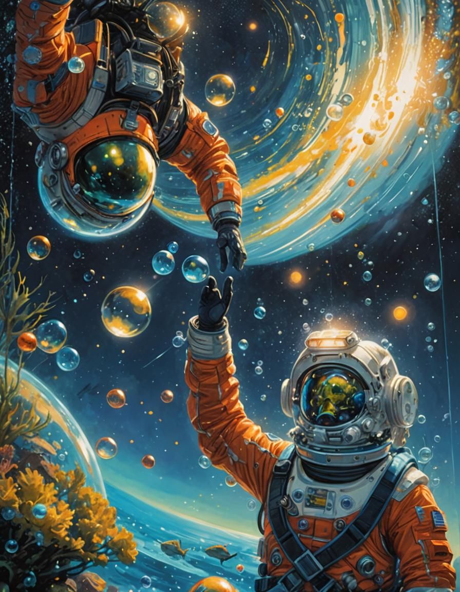 Diver Reaching Astronaut in Space: Concept Art