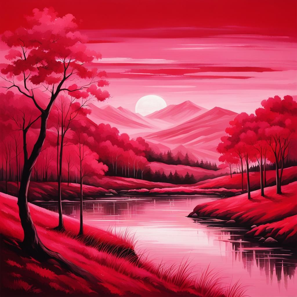 Monochromatic Landscape in Red and Pink Hues
