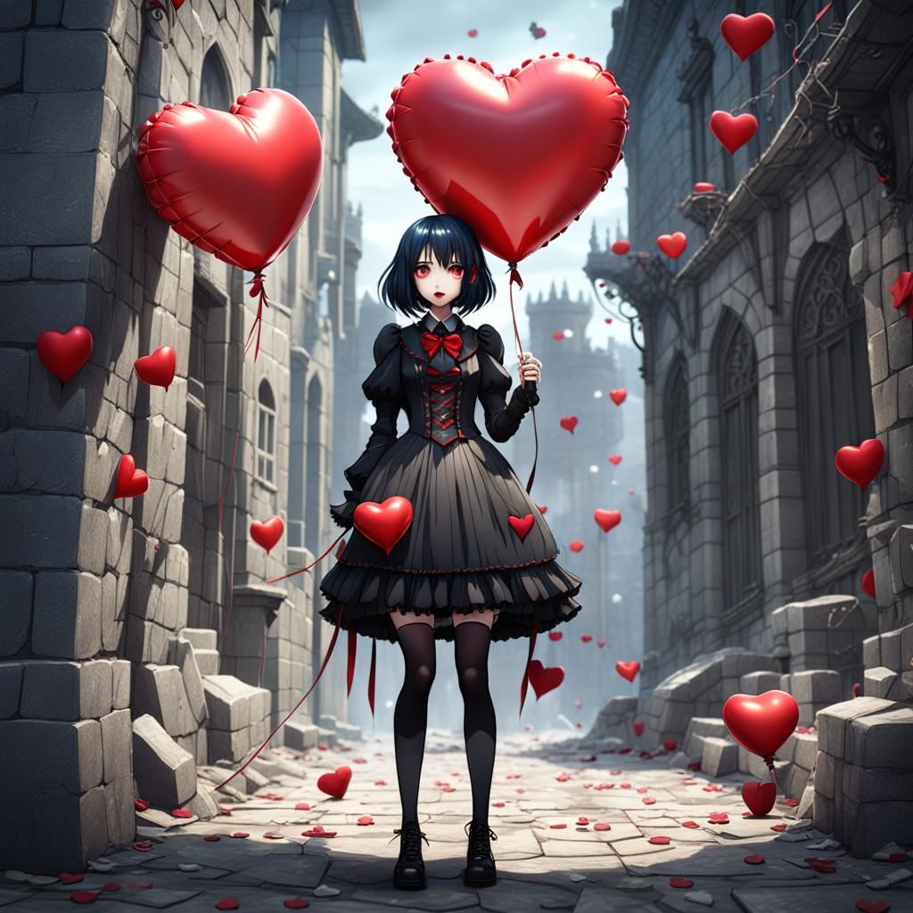 gothic girl holding red heart