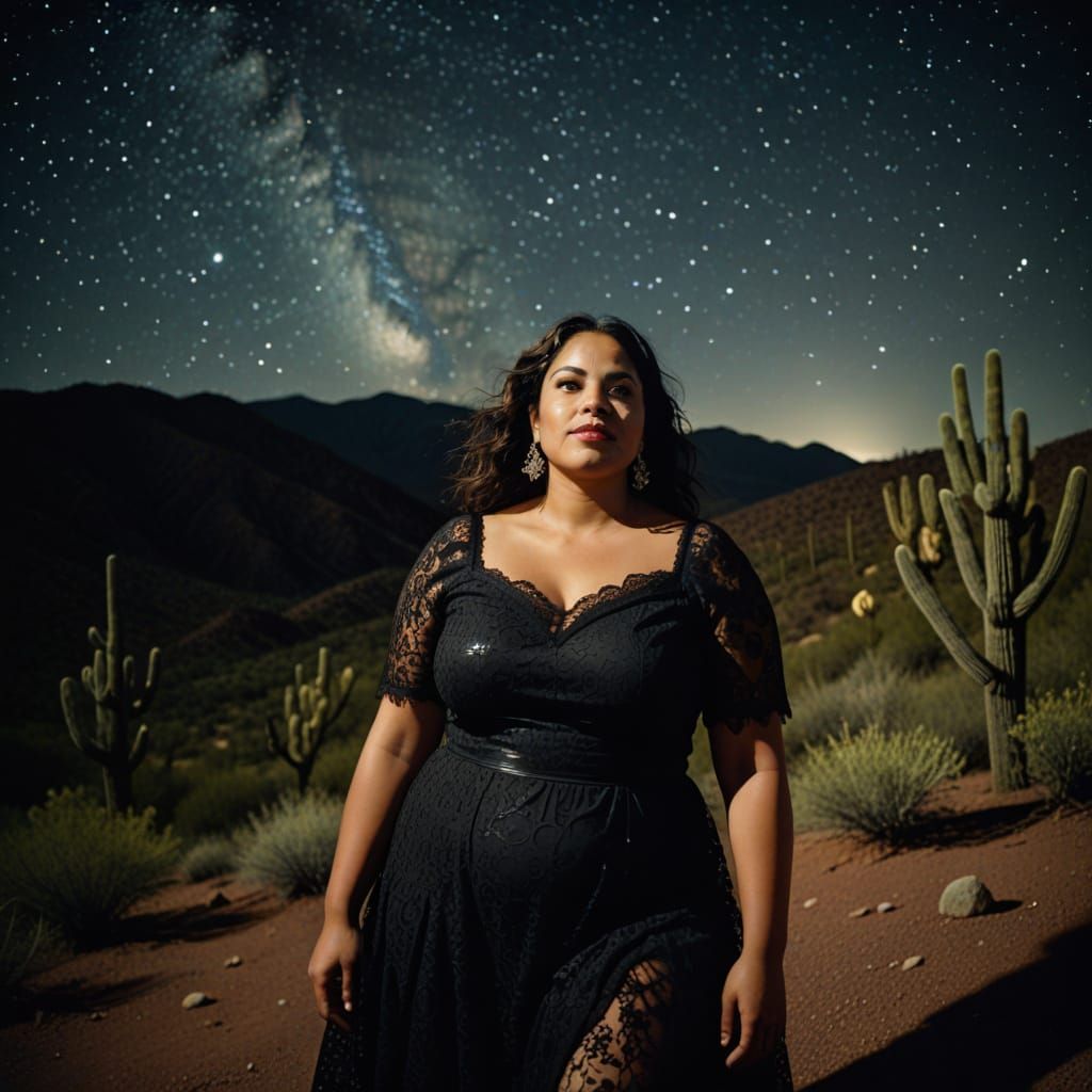 Latina Beauty Under Starry Arizona Sky