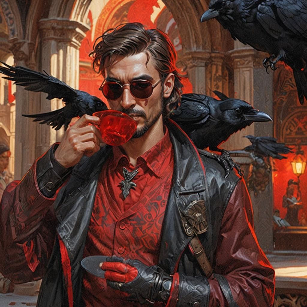 Man with Raven: Hyperdetailed Artstation Portrait