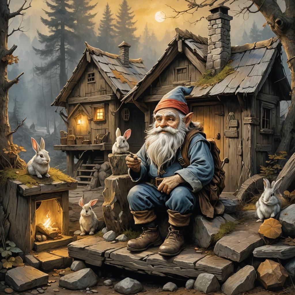 Gnome and Rabbit: Fantasy Concept Art in Ink and Charcoal