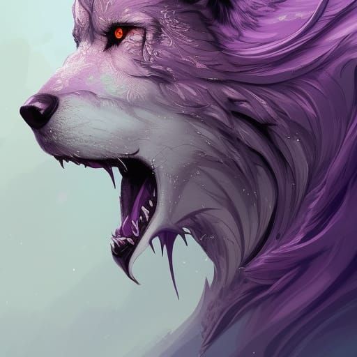 Purple Storm Wolf Head Portrait in Hyperdetailed Style