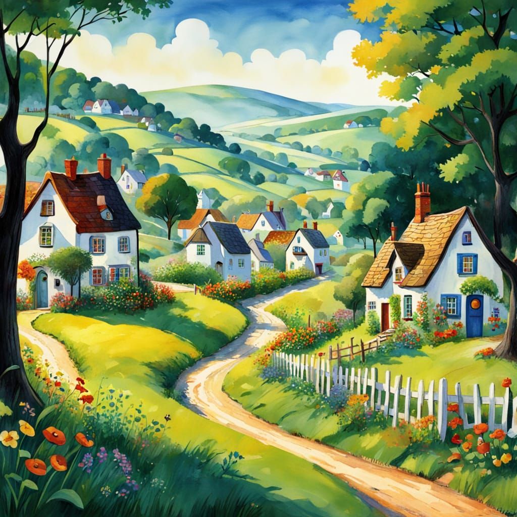 Idyllic Countryside Scene in Vibrant Colors