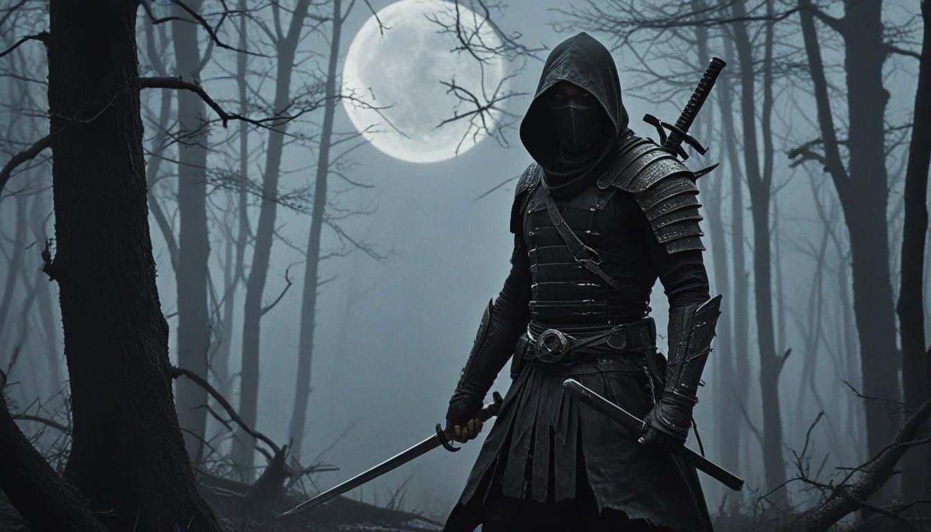 Moonlit Ninja in Tattered Samurai Armor