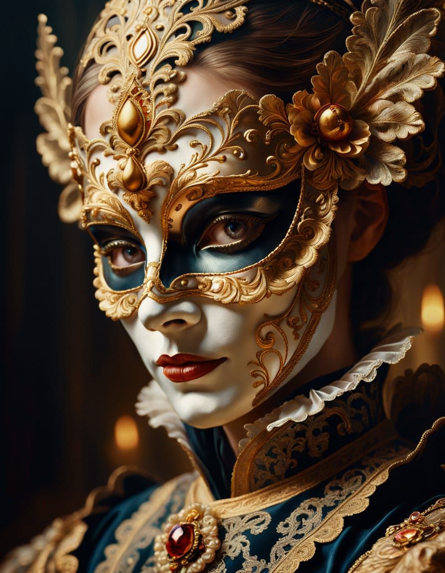 Baroque Portrait of a Masked Figure in Ornate Detail
