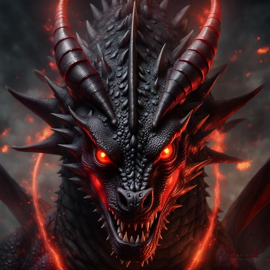 Black Dragon Unleashes Fire Breath, Dark Fantasy Art