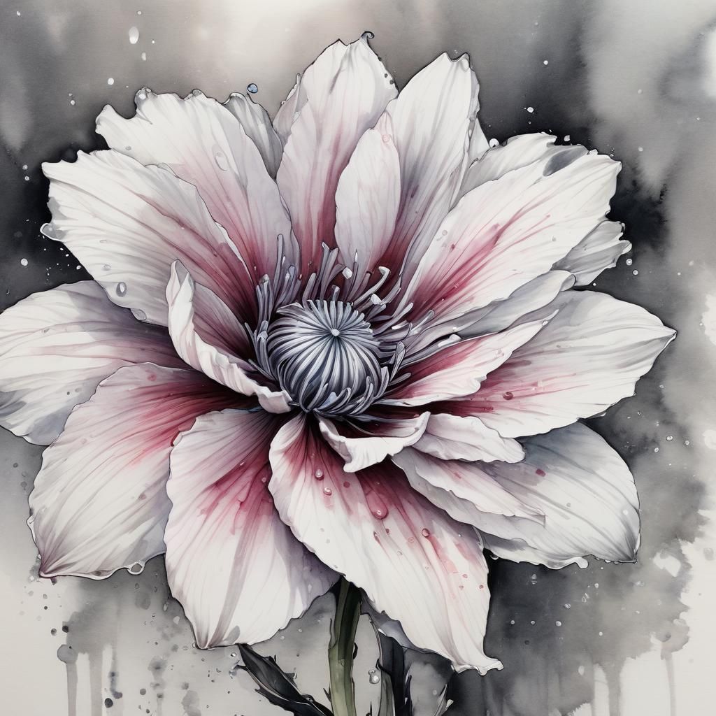 Crystalline Flower Portrait in Ink Stained Watercolor